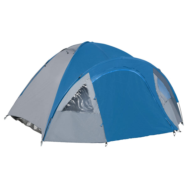 Tenda da Campeggio 4 Posti con Tasche e Gancio 3x2,50x1,30m in Poliestere e Fibra di Vetro Blu prezzo