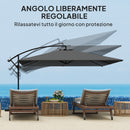 Ombrellone da Giardino a Braccio 355x390x250H cm Girevole a 360° e Inclinabile Grigio   