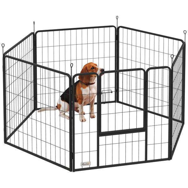 Recinto per Cani a 6 Pannelli Modulabili da 80x1,5x80A cm con Porta di Ingresso in Acciaio Nero prezzo