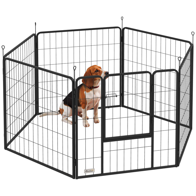 Recinto per Cani a 6 Pannelli Modulabili da 80x1,5x80A cm con Porta di Ingresso in Acciaio Nero    