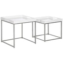 Set da 2 Tavolini da Caffè Impilabili con Finitura Lucida e Telaio in Acciaio Bianco