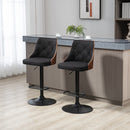 Set 2 Sgabelli da Bar 47,5x50x93,5-116 cm Seduta  in Lino Poliestere Nero e Noce