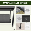 Dondolo da Giardino 3 Posti 195x118x170 cm con Tettuccio Parasole Regolabile Grigio Scuro  