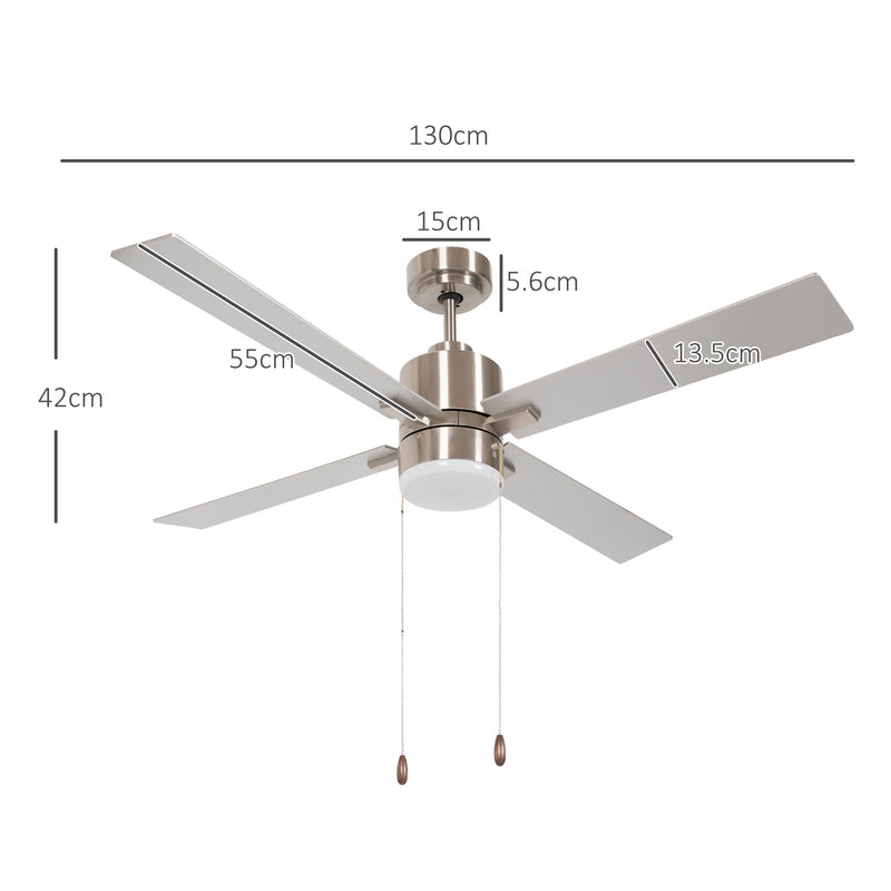 Ventilatore da Soffitto con Luce LED Ø130 cm 3 Velocità e Motore Reversibile Argento e Legno