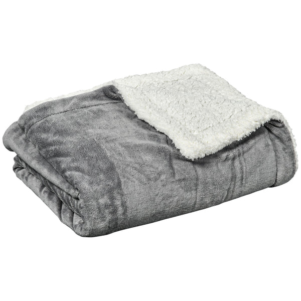 Coperta Plaid Dubleface 203x152x0,5 cm in Flanella 220 GSM e Sherpa 260 GSM Grigio sconto