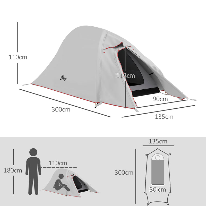 Tenda da Campeggio con Borsa da Trasporto 300x135x110 cm in Poliestere e Alluminio Grigio Chiaro