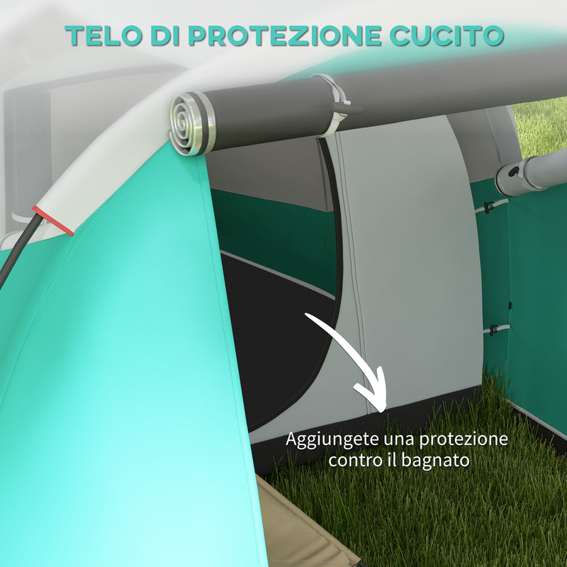 Tenda da Campeggio 2-4 Posti Impermeabile a Tunnel con Borsa di Trasporto 460x260x190 cm in Poliestere Verde-6