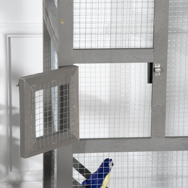 Gabbia per Uccelli Voliera Alta da Esterno 68x63x165 cm 2 Porte e Vassoio Estraibile in Legno Grigio Chiaro 