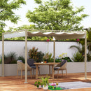 Gazebo da Giardino Pergola 298x297x221 cm con Tettuccio Retrattile  Viti e 8 Picchetti in Poliestere 180g e Metallo Cachi   