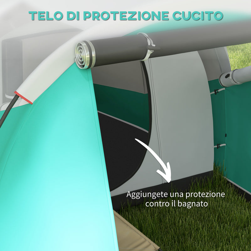 Tenda da Campeggio 2-4 Posti Impermeabile a Tunnel con Borsa di Trasporto 460x260x190 cm in Poliestere Verde