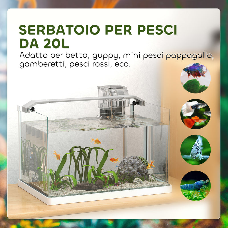 Acquario in Vetro con Luci LED da 20L 38x26x27 cm Filtro e Pompa d'Acqua Bianco   