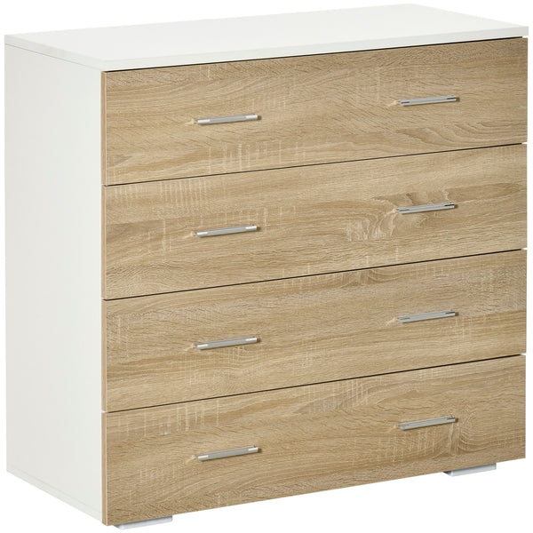 Cassettiera 4 Cassetti 76x35x72 cm in Legno e Maniglie in Alluminio Bianco e Rovere online