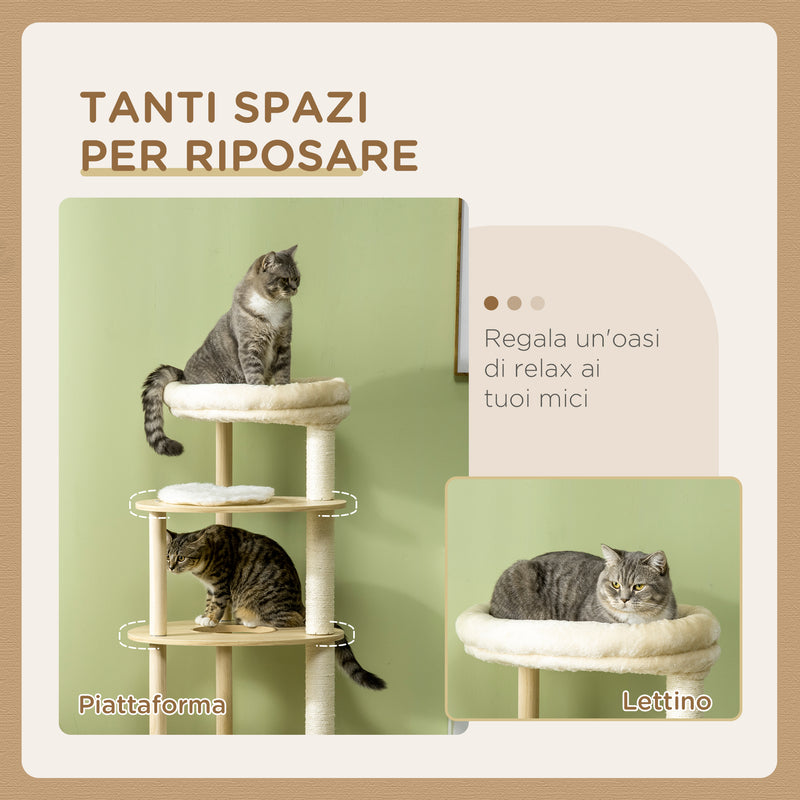 Tiragraffi per Gatti a Torre Ø54x123,5 cm con Letto e Posatoi in Truciolato e Legno di Pino Rovere