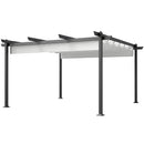 Gazebo da Giardino Pergola 390x390x223 cm con Tettuccio Retrattile 8 Viti e 8 Picchetti in Alluminio Poliestere e Metallo Bianco     