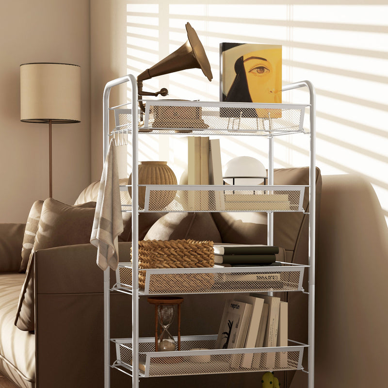 Carrello da Cucina Salvaspazio 5 Livelli con Cestini a Rete in Acciaio 45x26,5x106 cm Bianco 