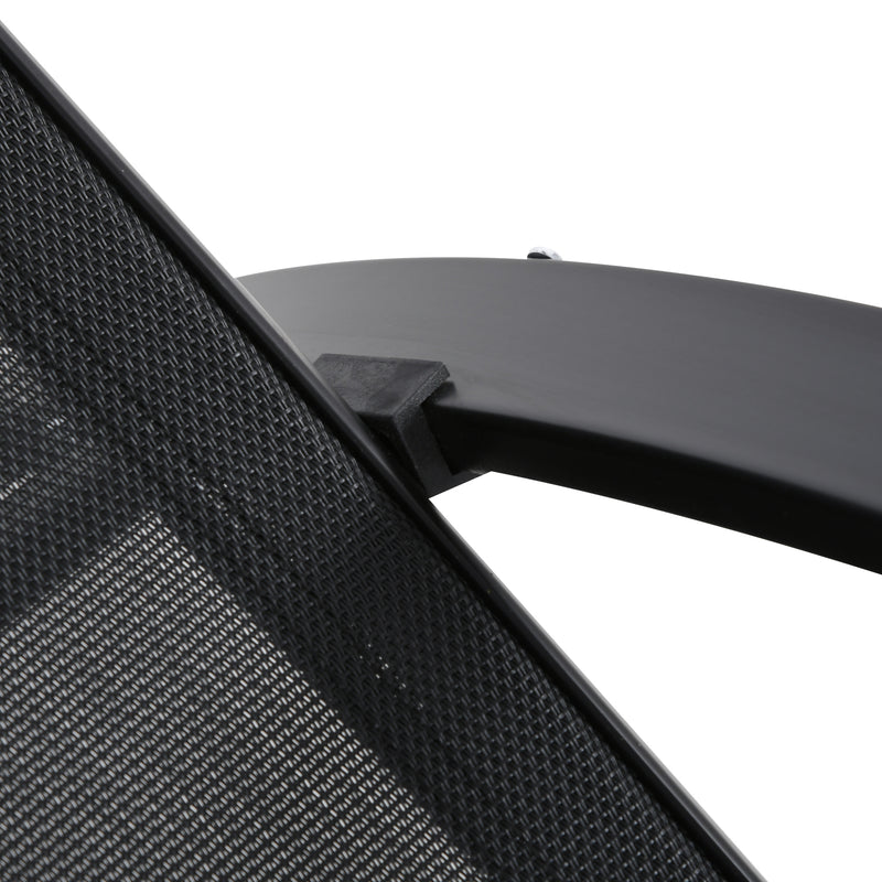 Set 2 Lettini Prendisole e Tavolino con Ripiano 59x169x66 cm in Tessuto Traspirante e Metallo Nero