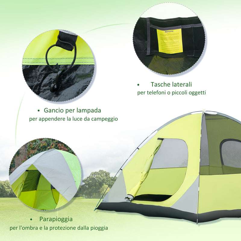 Tenda da Campeggio 3-4 Persone a Cupola 300x300x180cm Impermeabile e Anti UV Giallo e Grigio-5