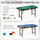 Tavolo Multi Gioco Pieghevole 2 in 1 per Biliardo e Ping Pong 140x63x60-80 cm con Accessori Inclusi-7