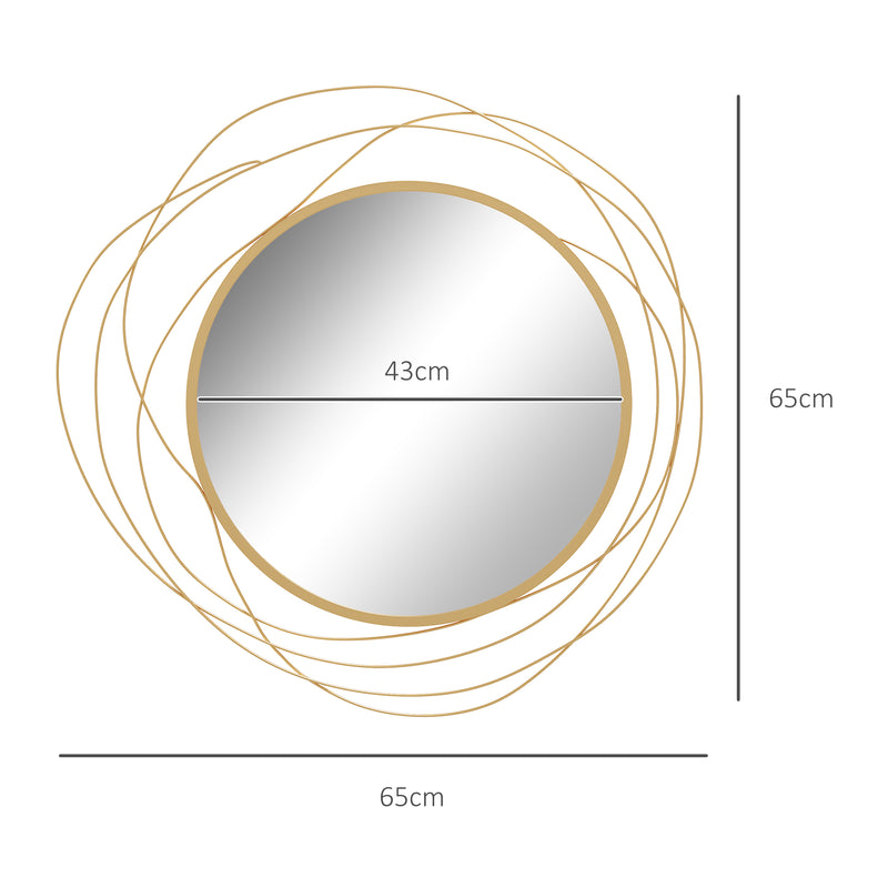 Specchio Moderno e Rotondo Decorativo a Muro con Ganci Ø65x1 cm in Vetro e Metallo Oro
