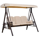 Dondolo da Giardino 3 Posti 208x121x172 cm Tetto Regolabile, Portabicchieri e Cuscini Beige  