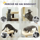 Albero Tiragraffi per Gatti 55x48x107 cm 2 Casette Lettino e Pallina in Tessuto Peluche Marrone e Beige 