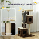 Albero Tiragraffi per Gatti 55x48x107 cm 2 Casette Lettino e Pallina in Tessuto Peluche Marrone e Beige 