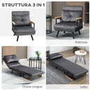 Poltrona Letto Singolo Trasformabile 63x73x81 cm in Tessuto Effetto Velluto Grigio Scuro  