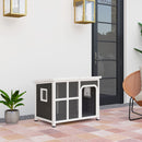 Cuccia per Cani di Taglia Piccola e Media 90x62x71 cm con Finestrelle e Ingresso a Tenda in Legno di Abete Grigio Chiaro  