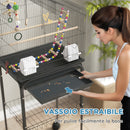 Gabbia per Uccelli con Piedistallo 46x36x120 cm Ruote Girevoli Ripiano e Accessori Nero   