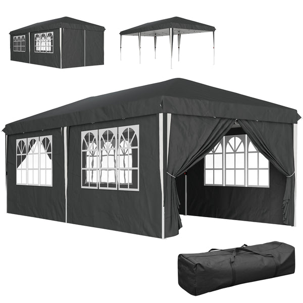 acquista Gazebo da Giardino 596x300x270 cm per 12-18 Persone in Metallo e Tessuto Oxford Grigio