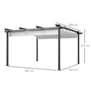 Gazebo da Giardino Pergola 390x390x223 cm con Tettuccio Retrattile 8 Viti e 8 Picchetti in Alluminio Poliestere e Metallo Bianco     