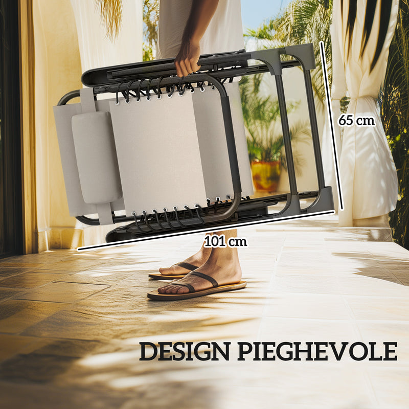 Set 2 Sedie Sdraio a Gravità Zero Pieghevoli e Tavolino Beige    