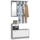 Mobile Guardaroba per Ingresso con Specchio Appendiabiti e Scarpiera Regolabile 90x24x177 cm Bianco e Grigio  