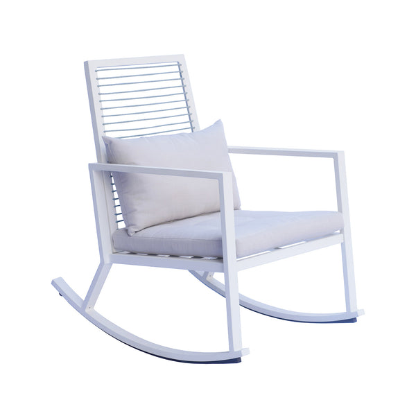 Sedia a Dondolo da Giardino 65x91x89 cm con Cuscino in Alluminio Bianco-1