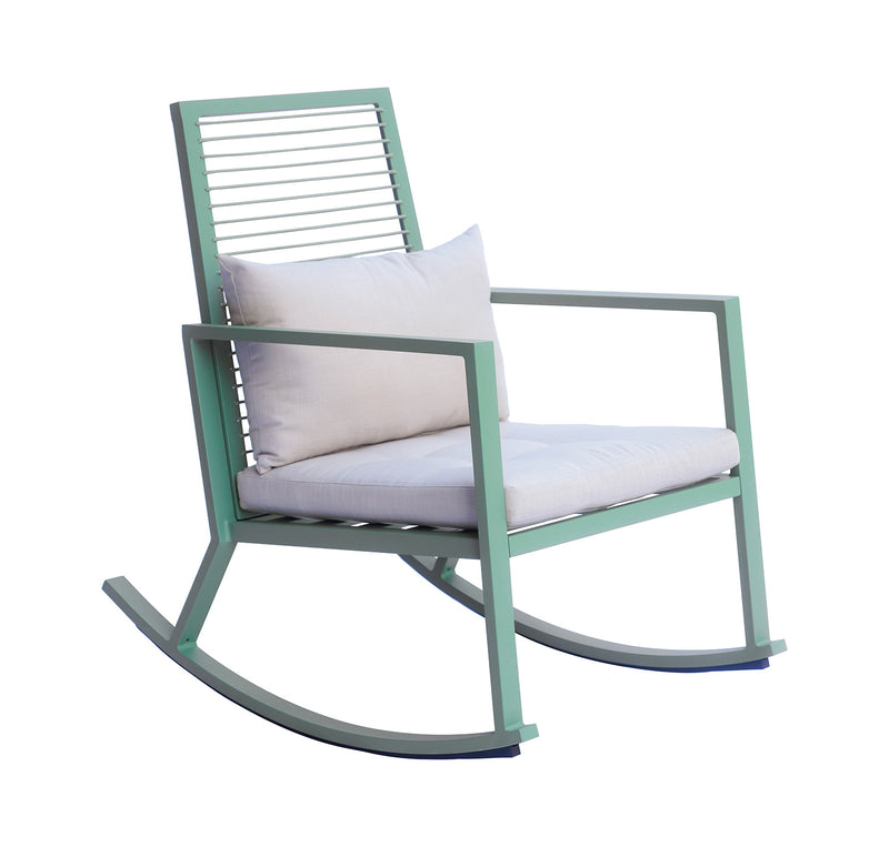 Sedia a Dondolo da Giardino 65x91x89 cm con Cuscino in Alluminio Verde-1