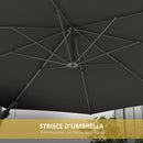 Ombrellone da Giardino da Parete Ø2,92x1,23 m Girevole a 180° con Manovella e 8 Stecche Grigio-7
