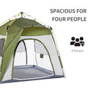 Tenda da Campeggio 2 Posti Pop Up 240x240x199 cm con Porta a Cerniera e 3 Finestre Verde