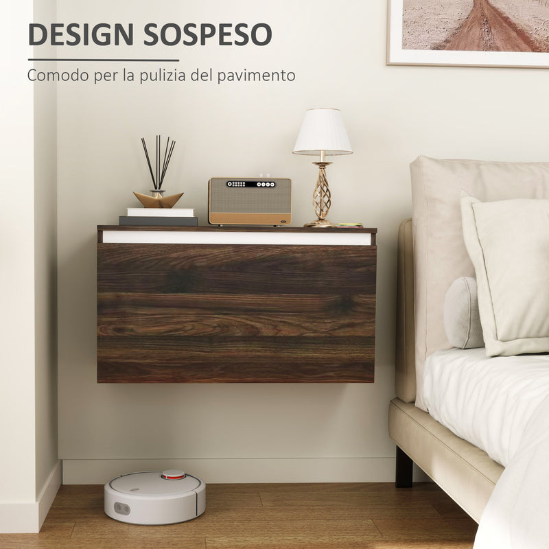 Comodino Sospeso 80x30x45 cm con Cassetto Senza Maniglie Noce   