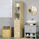 Mobile a Colonna per Bagno 30x45x173 cm 4 Cassetti 1 Anta in Vetro in Truciolato Legno Naturale