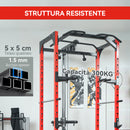 Stazione Fitness 191x153x205 cm Bilanciere Trazioni e Dip in Acciaio Rosso e Nero 