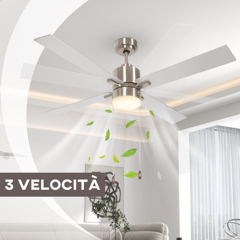 Ventilatore da Soffitto con Luce LED Ø130 cm 3 Velocità e Motore Reversibile Argento e Legno