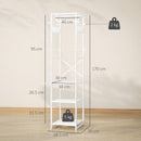 Appendiabiti da Terra 38,5x30x170 cm con Asta e 2 Ripiani Aperti in Legno e Acciaio Bianco  