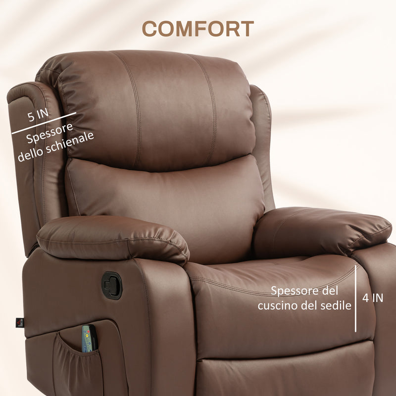 Poltrona Relax Massaggiante 97x92X104 cm Reclinabile e Riscaldante con 8 Punti Massaggianti Marrone  