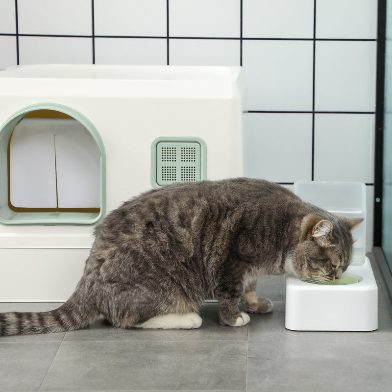 Lettiera Coperta per Gatti 50x40x40 cm con Fontanella Vassoio e Paletta Verde e Bianca
