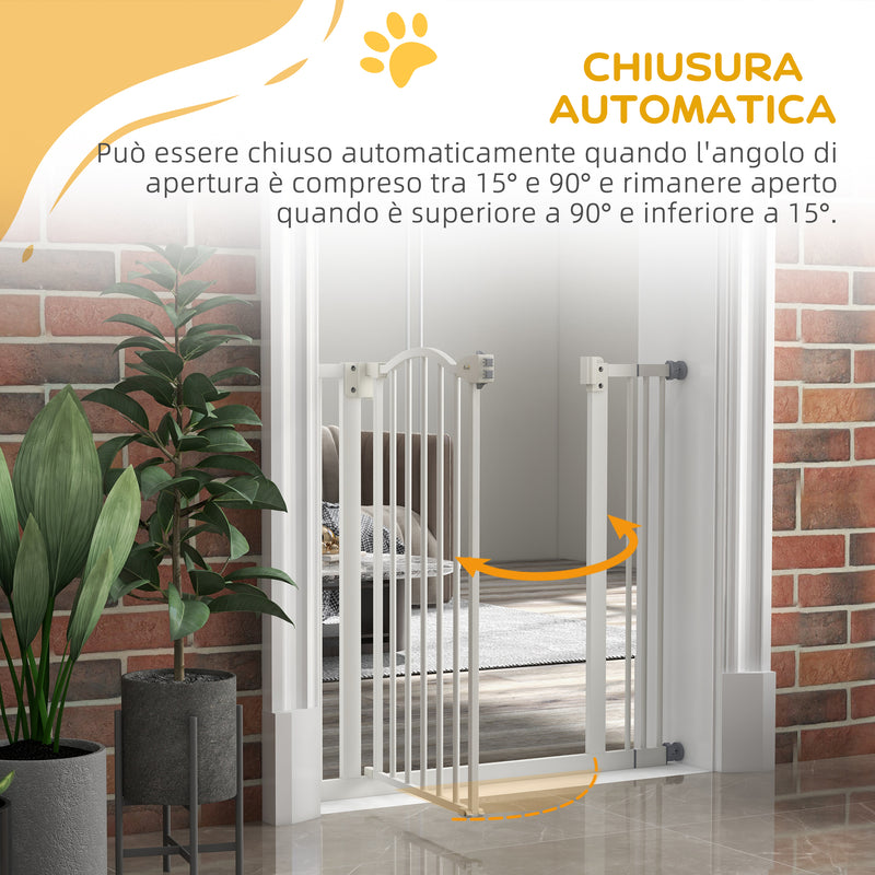 Cancelletto per Cani Estensibile 74-87x78 cm con 2 Blocchi e Chiusura Automatica in Metallo e Plastica Bianco  