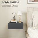 Comodino Sospeso Moderno 40x30x15 cm con Cassetto in Legno Nero   