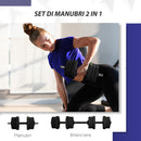 Set 2 in 1 con 2 Manubri Convertibili in Bilanciere Peso Totale 20 kg Nero    