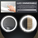 Specchio Bagno Rotondo 50cm Luce LED Regolabile Funzione Anti Appannamento   