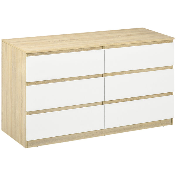Cassettiera 6 Cassetti 135x48x77 cm in Legno Bianco e Colore Legno sconto
