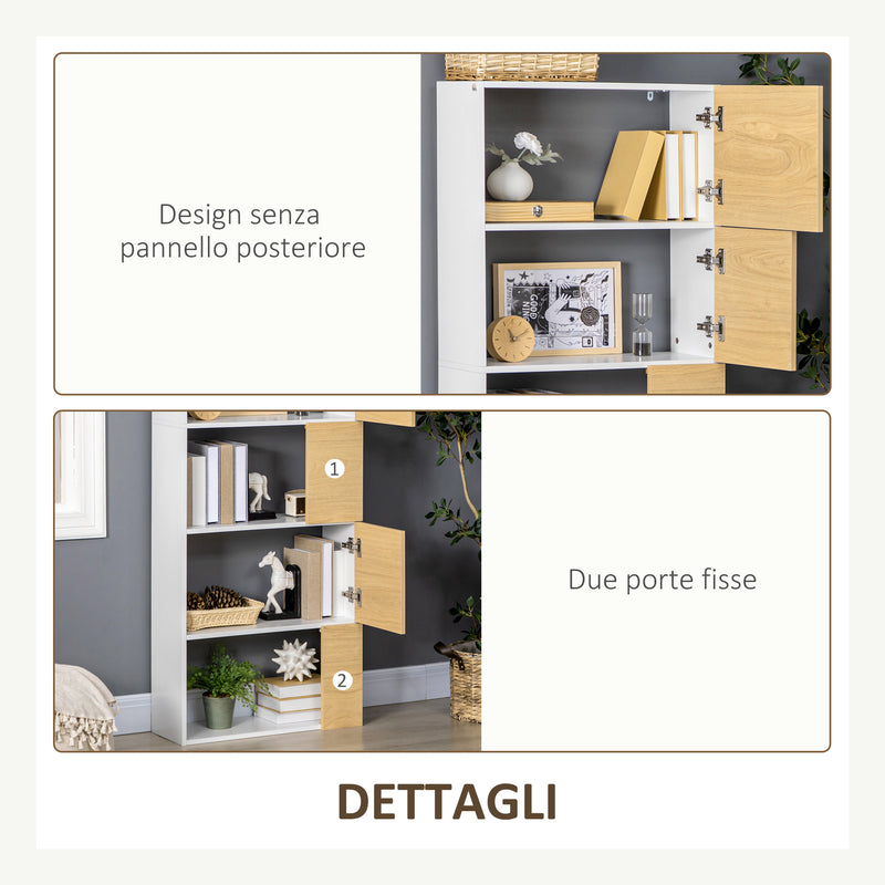 Libreria con Scaffali 5 Ripiani 63x22x166 cm in Legno e Metallo Bianco e Naturale